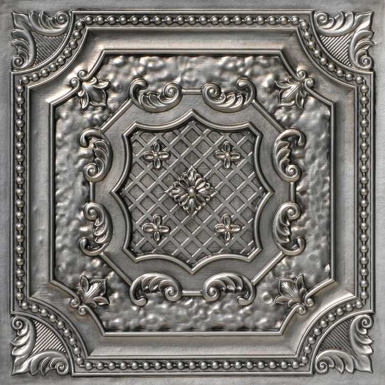 Elizabethan Shield Aged Silver PVC 2' x 2' Ceiling Tile