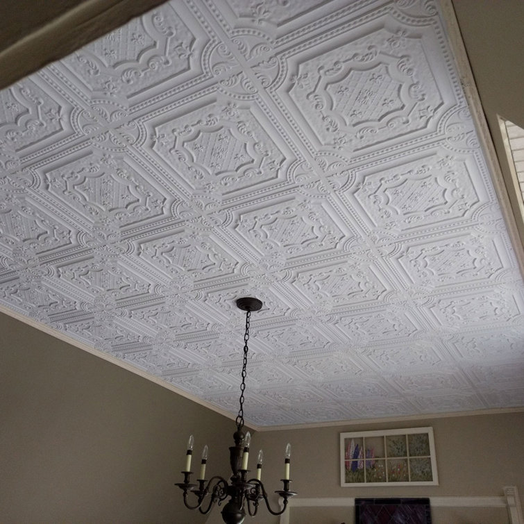 Elizabethan Shield 24'' x 24'' White Textured PVC Ceiling Tile