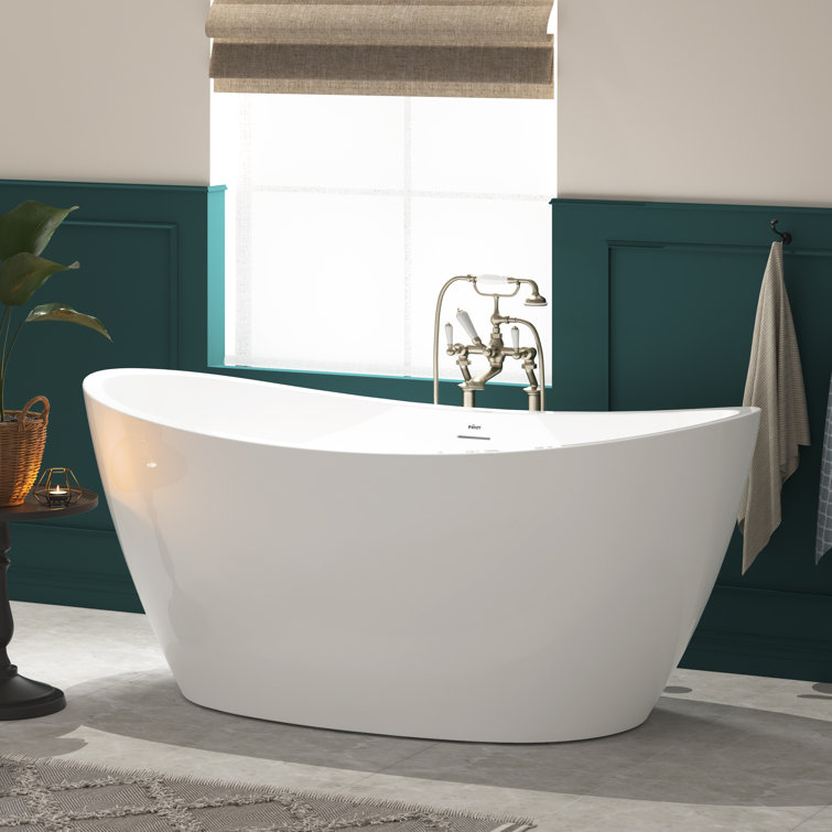Naha 67" Glossy White Acrylic Freestanding Soaking Bathtub