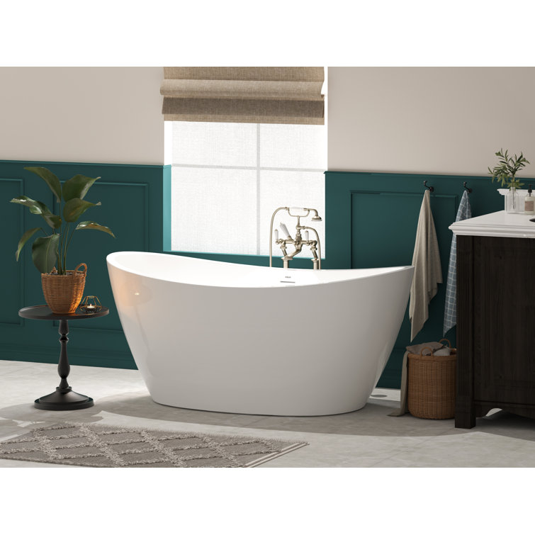 Naha 67" Glossy White Acrylic Freestanding Soaking Bathtub