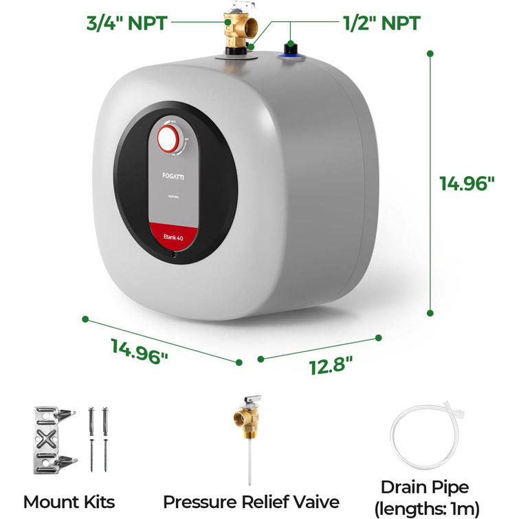 FOGATTI 4 Gallon Gray Electric Mini Tank Water Heater
