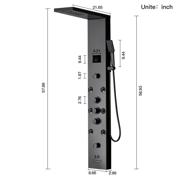 Matte Black 59'' Multi-Function Shower Panel System