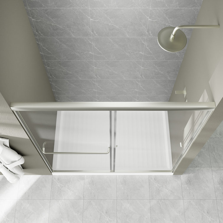 60'' x 70'' Brushed Nickel Framed Sliding Shower Door with Clear Glass