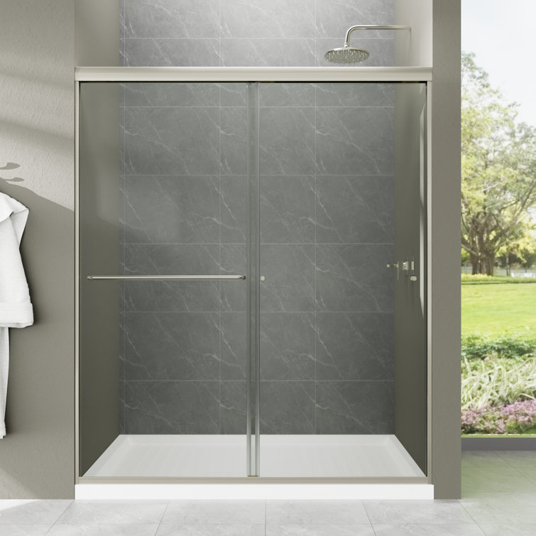 60'' x 70'' Brushed Nickel Framed Sliding Shower Door with Clear Glass