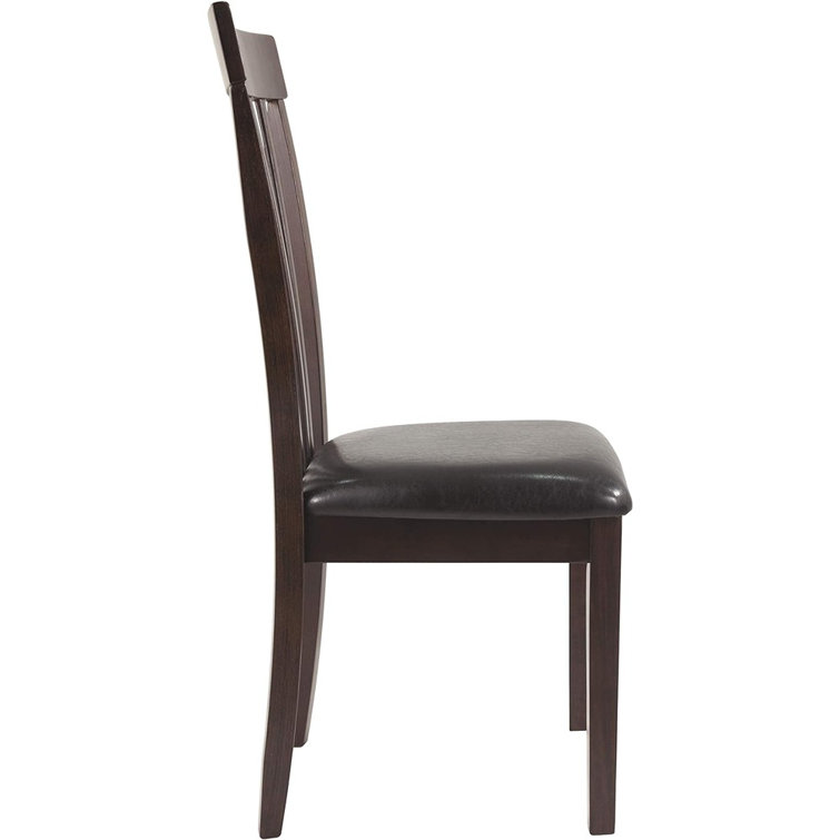 Transitional Dark Brown Leather Upholstered Side Chair with Wood Slat