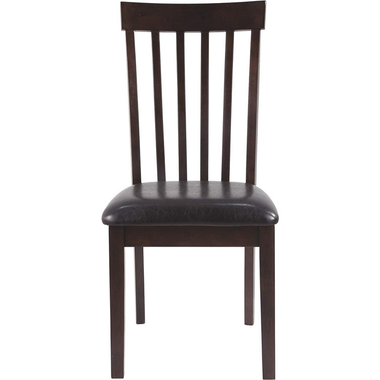 Transitional Dark Brown Leather Upholstered Side Chair with Wood Slat