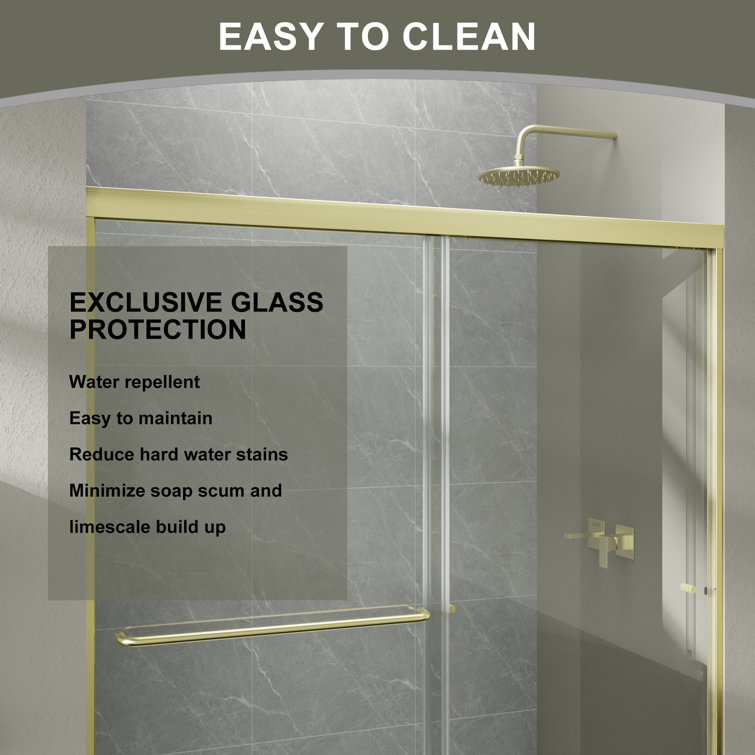 60'' Gold Framed Sliding Shower Door with Clear Glass