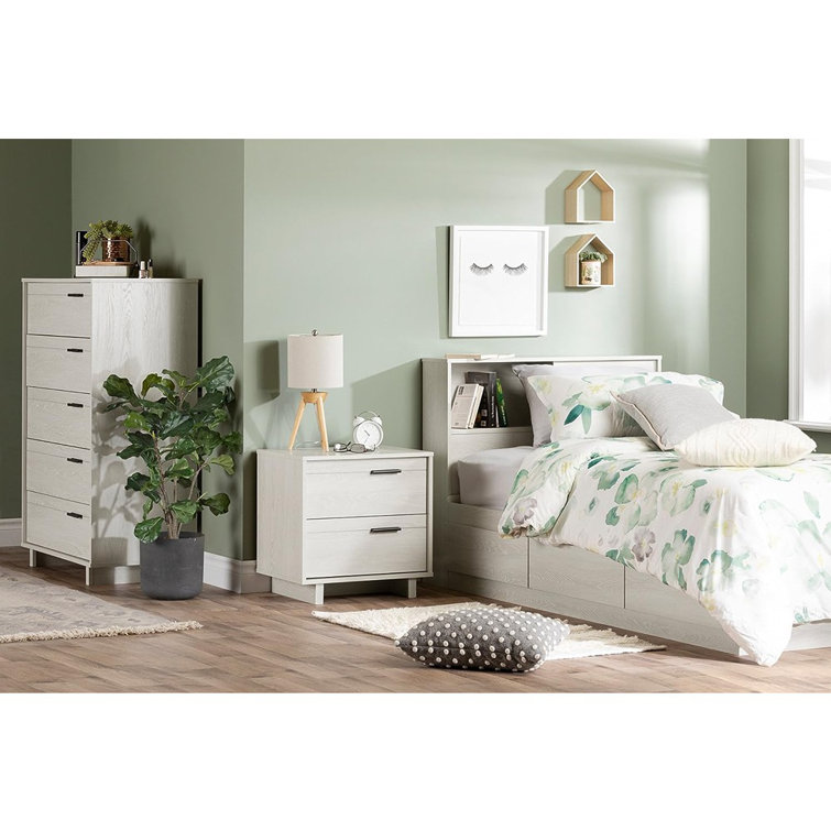 Fynn Winter Oak Modern 2-Drawer Nightstand with Sleek Metal Pulls