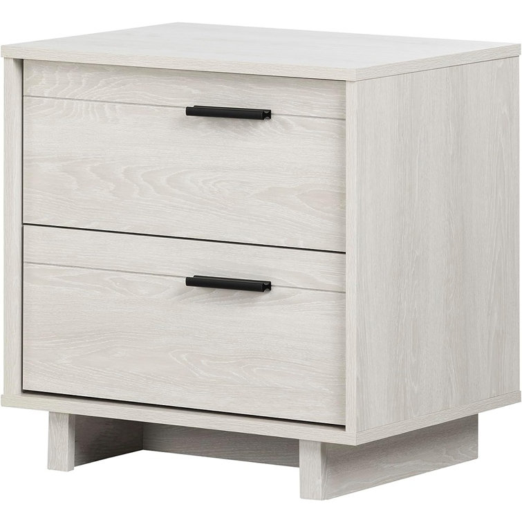 Fynn Winter Oak Modern 2-Drawer Nightstand with Sleek Metal Pulls