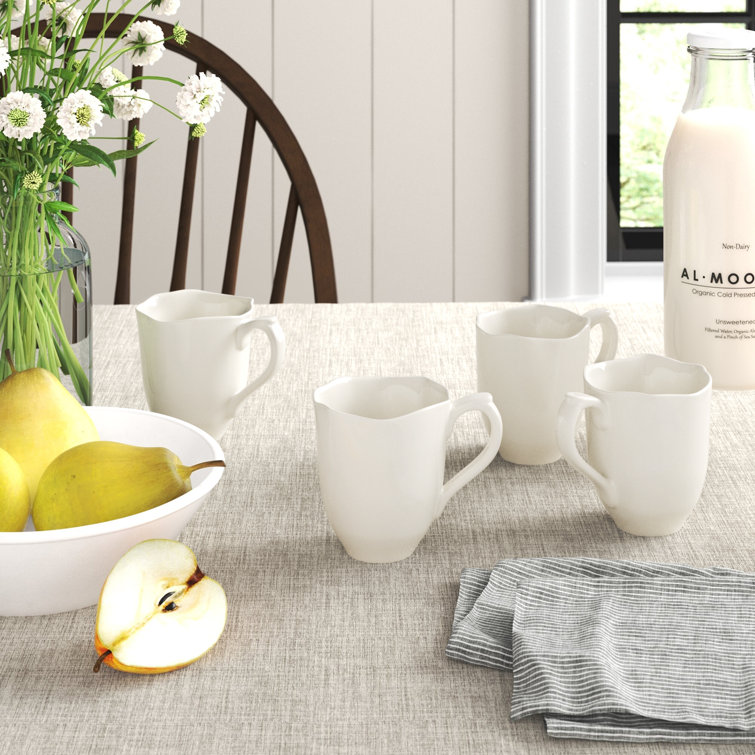White Ceramic Round Mug Set with Handles, Microwave Safe