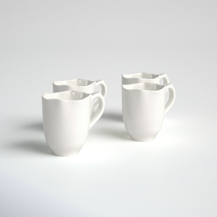 White Ceramic Round Mug Set with Handles, Microwave Safe