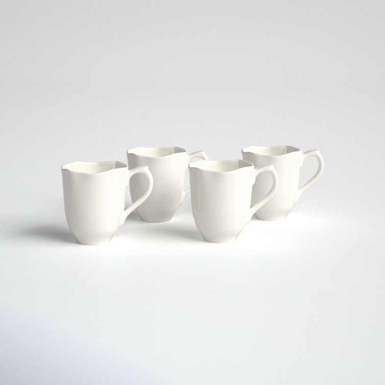 White Ceramic Round Mug Set with Handles, Microwave Safe