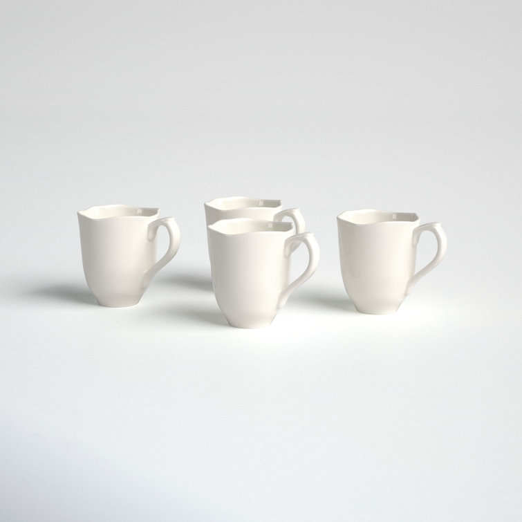 White Ceramic Round Mug Set with Handles, Microwave Safe