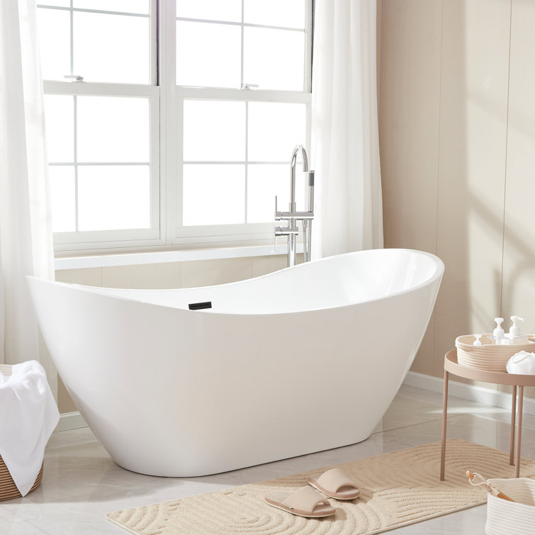 Ophelia 71'' White and Matte Black Acrylic Freestanding Bathtub