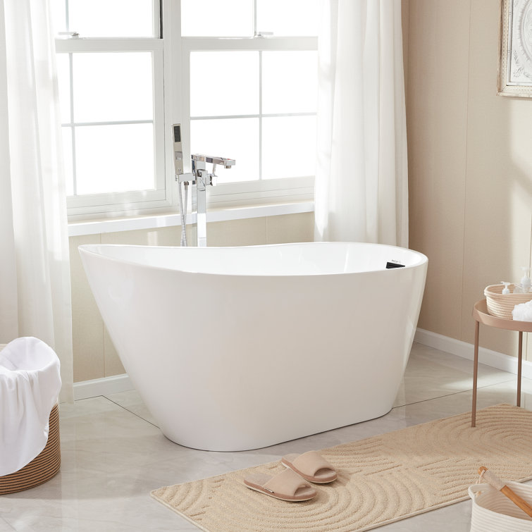 55" White Acrylic Freestanding Soaking Bathtub
