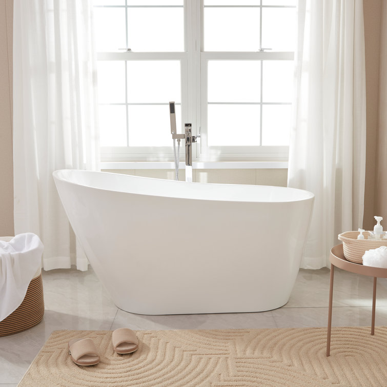 55" White Acrylic Freestanding Soaking Bathtub