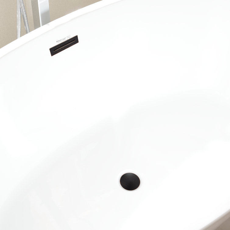 White Glossy Acrylic Freestanding Soaking Bathtub, 55.1" Length