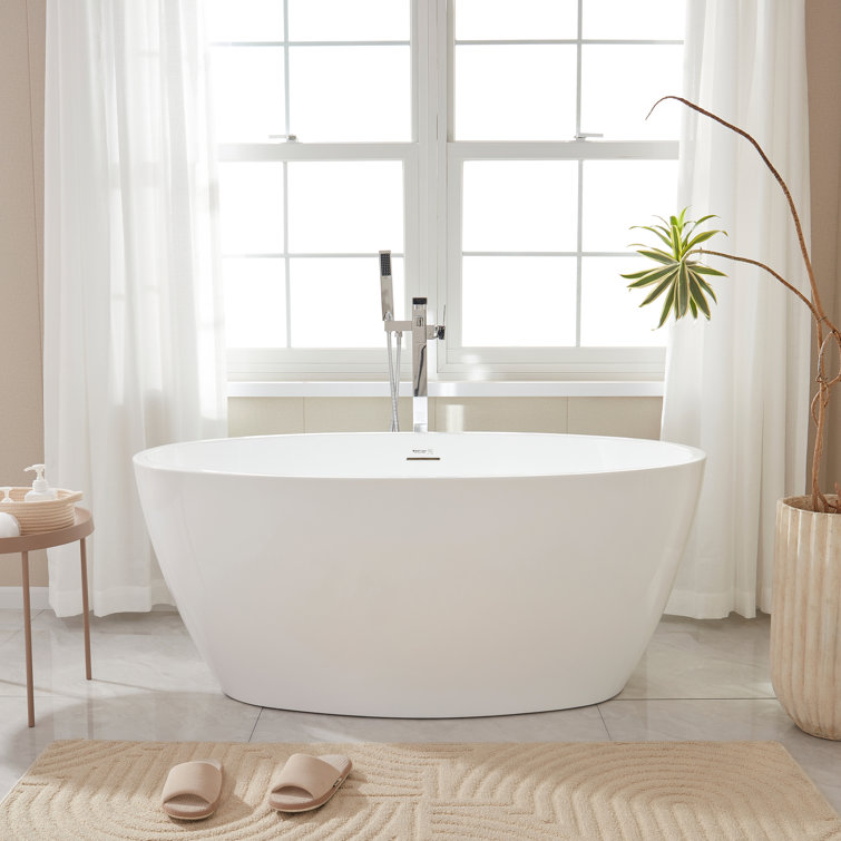 White Acrylic Freestanding Soaking Bathtub with Integrated Overflow