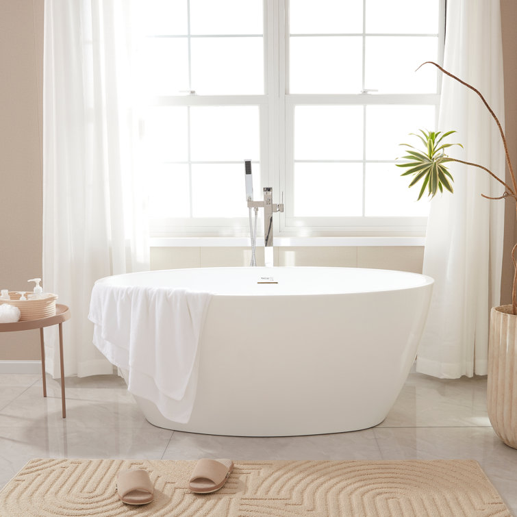 White Acrylic Freestanding Soaking Bathtub with Integrated Overflow