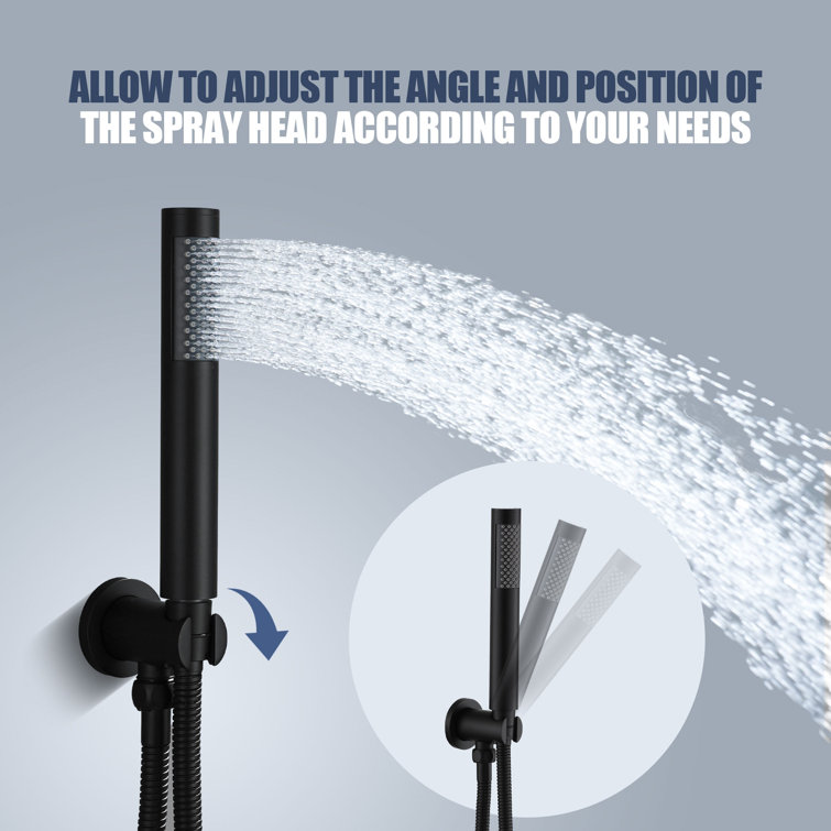 Matte Black Large Round Dual Rain Shower System with Handheld