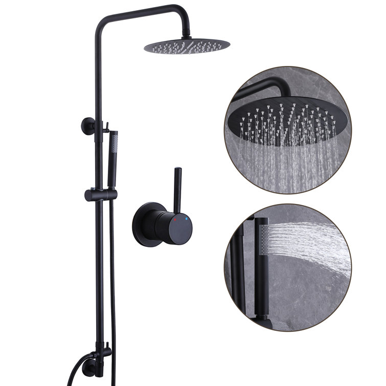 Matte Black Wall-Mounted Shower System with Handheld and Rain Options