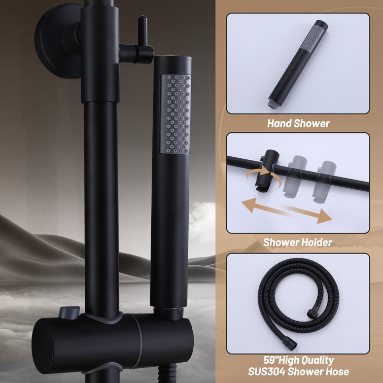 Matte Black Wall-Mounted Shower System with Handheld and Rain Options