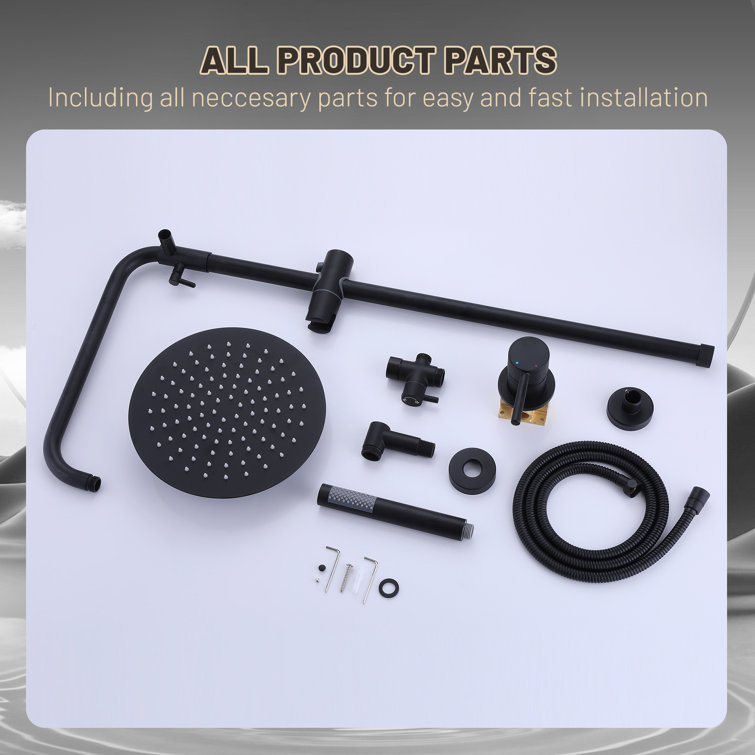 Matte Black Wall-Mounted Shower System with Handheld and Rain Options