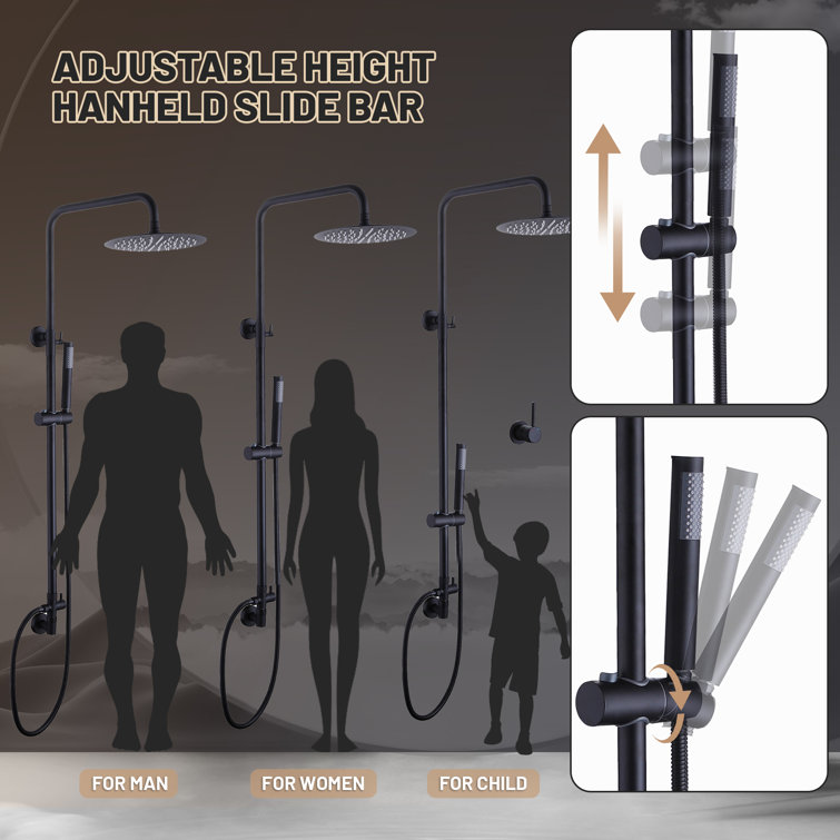 Matte Black Wall-Mounted Shower System with Handheld and Rain Options