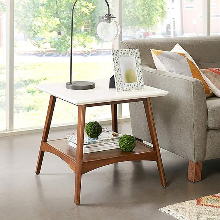 Avenu Mid-Century Off-White and Pecan Square End Table