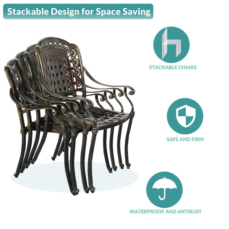 Navy Blue Cast Aluminum Outdoor Dining Chairs with Cushions, Set of 2