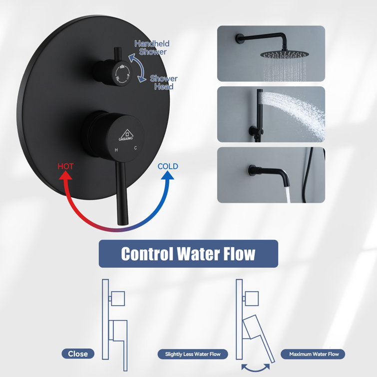 Matte Black Large Round Dual Rain Shower System with Handheld
