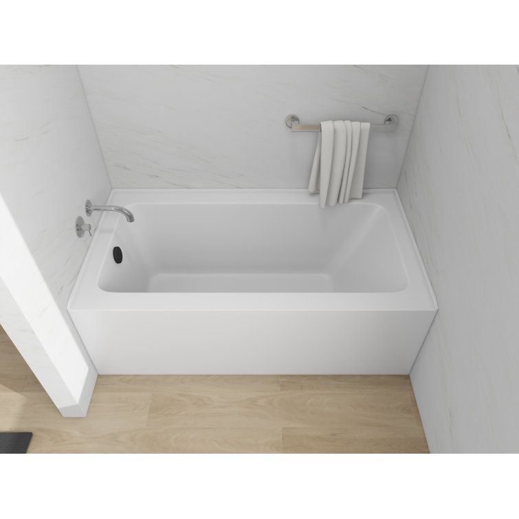 White Acrylic Alcove Soaking Bathtub with Skirt and Overflow