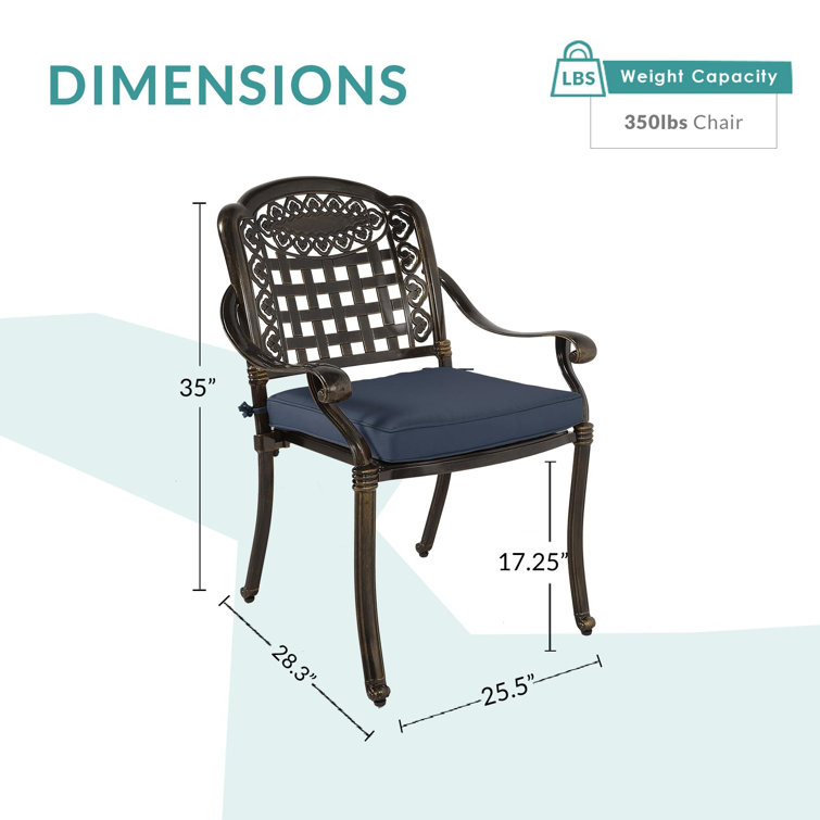 Navy Blue Cast Aluminum Outdoor Dining Chairs with Cushions, Set of 2