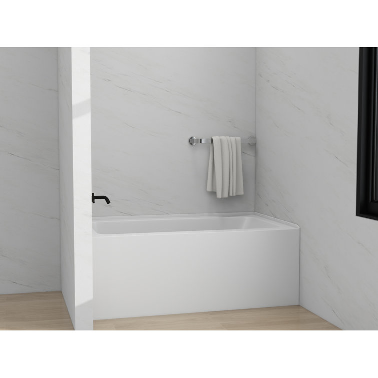 White Acrylic Alcove Soaking Bathtub with Matte Black Drain