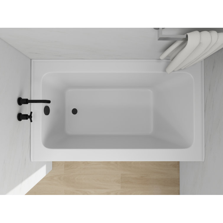 White Acrylic Alcove Soaking Bathtub with Matte Black Drain