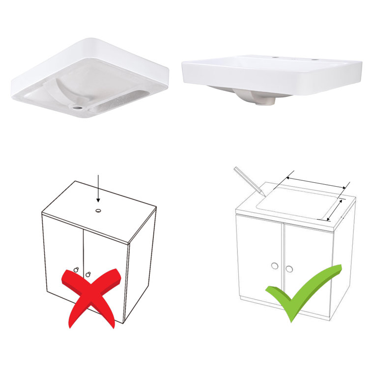 White Ceramic Rectangular Above-Counter Bathroom Sink