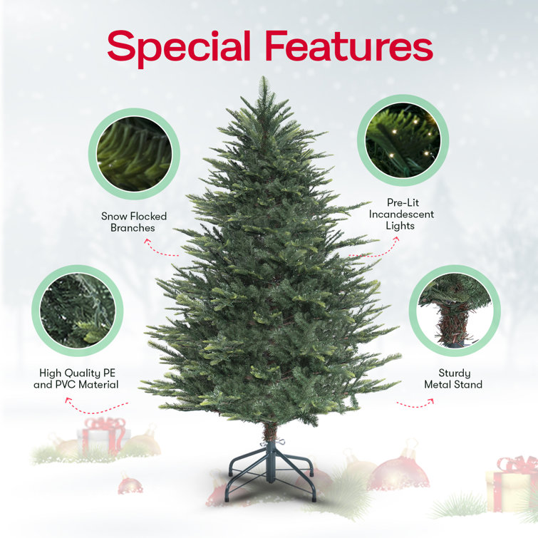 4' 3'' Green Artificial Pine Christmas Tree with Multicolored LED Lights