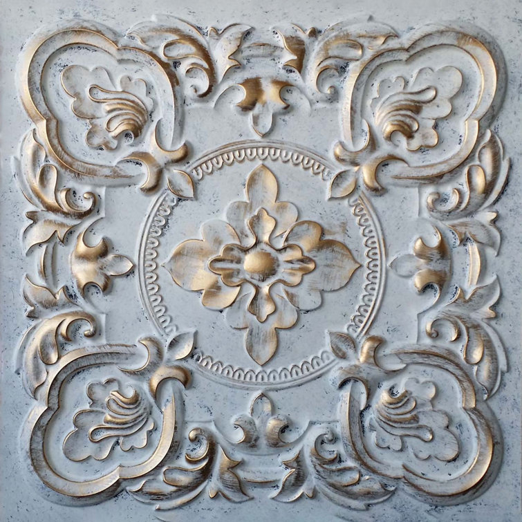 Gaby 24'' Aged White Gold Textured PVC Ceiling Tile