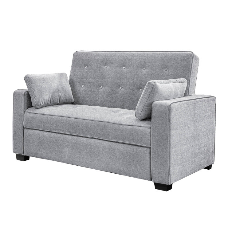 Light Gray Tufted Queen Convertible Sleeper Sofa with Wood Frame