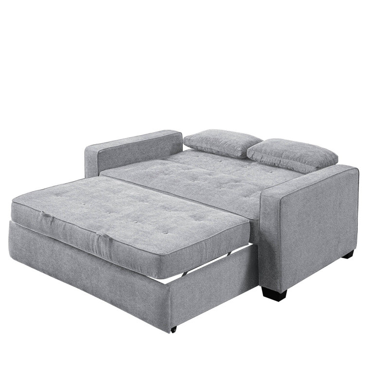 Light Gray Tufted Queen Convertible Sleeper Sofa with Wood Frame