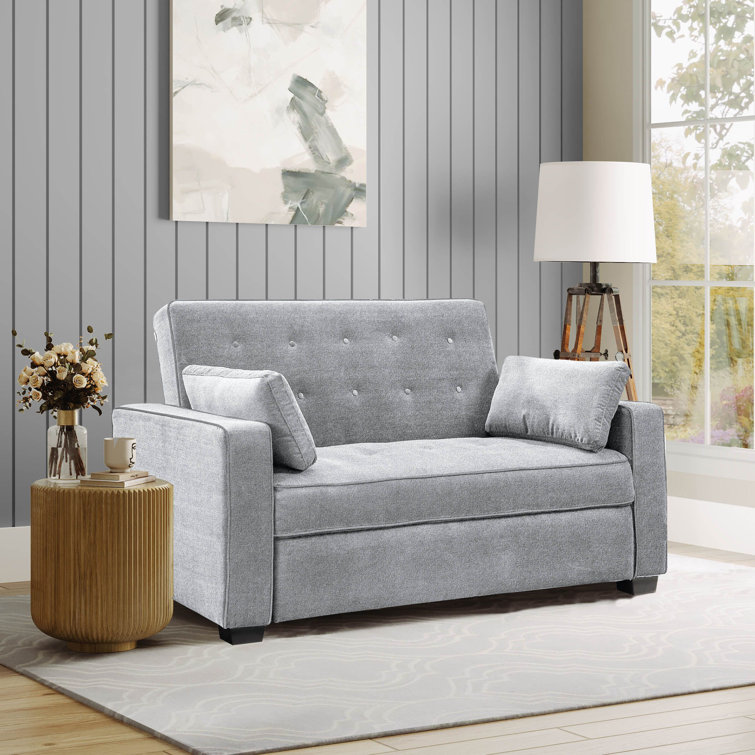 Light Gray Tufted Queen Convertible Sleeper Sofa with Wood Frame