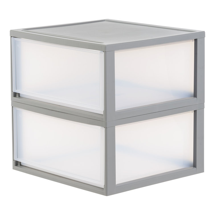 Gray Stackable Plastic Storage Drawers with Clear Fronts, 47 Qt, 2-Pack