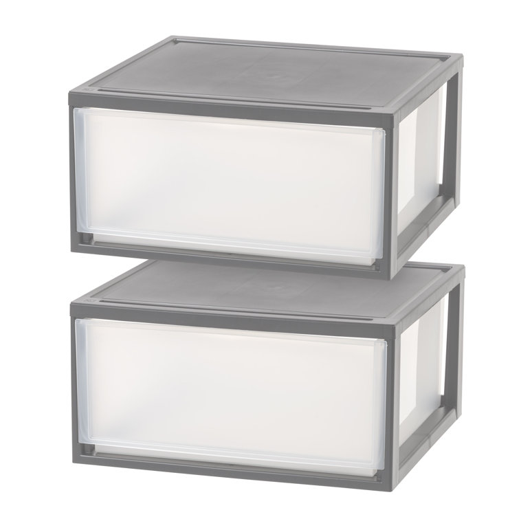 Gray Stackable Plastic Storage Drawers with Clear Fronts, 47 Qt, 2-Pack