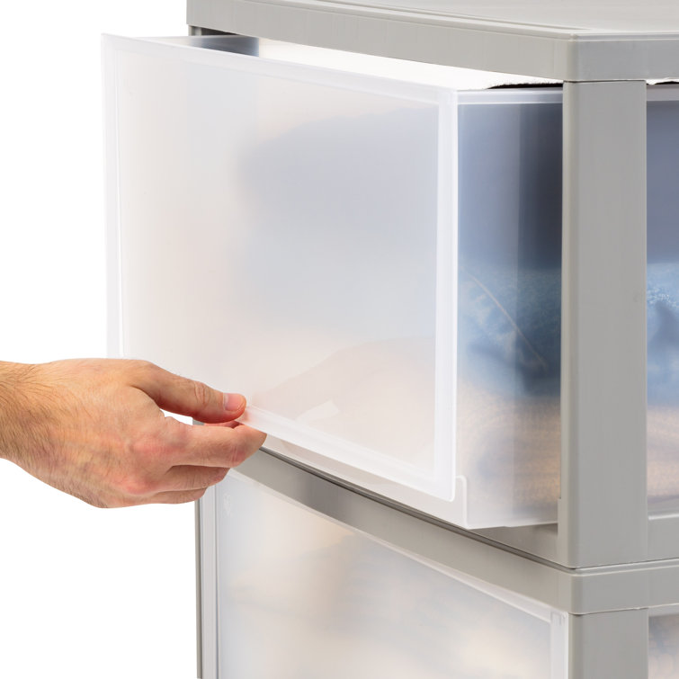 Gray Stackable Plastic Storage Drawers with Clear Fronts, 47 Qt, 2-Pack