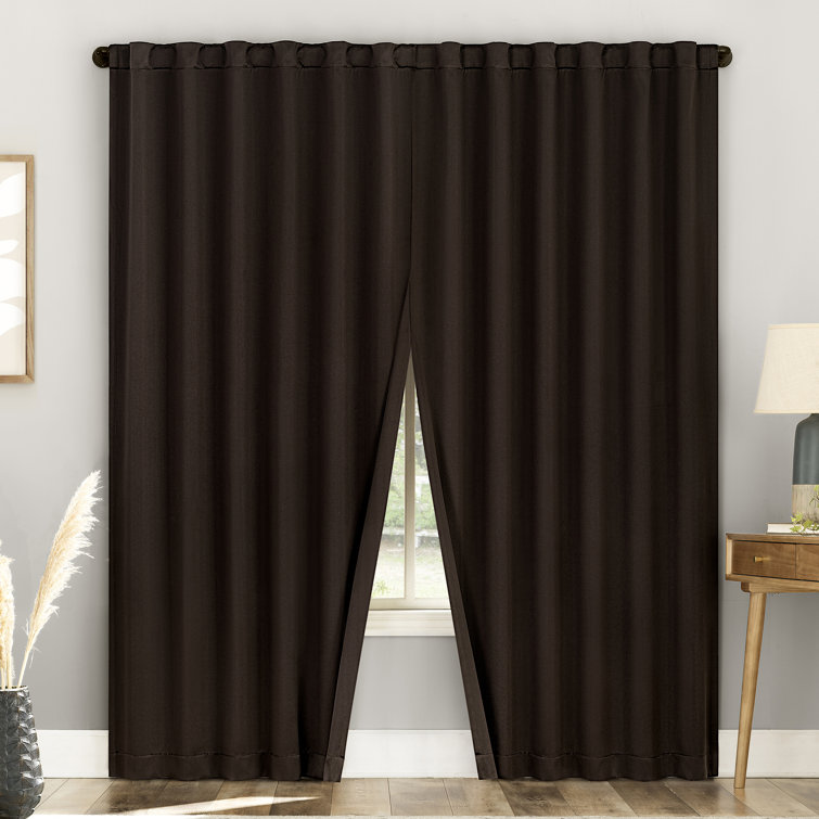 Chocolate Brown Blackout Back Tab Curtain Panel Pair, 63" Length