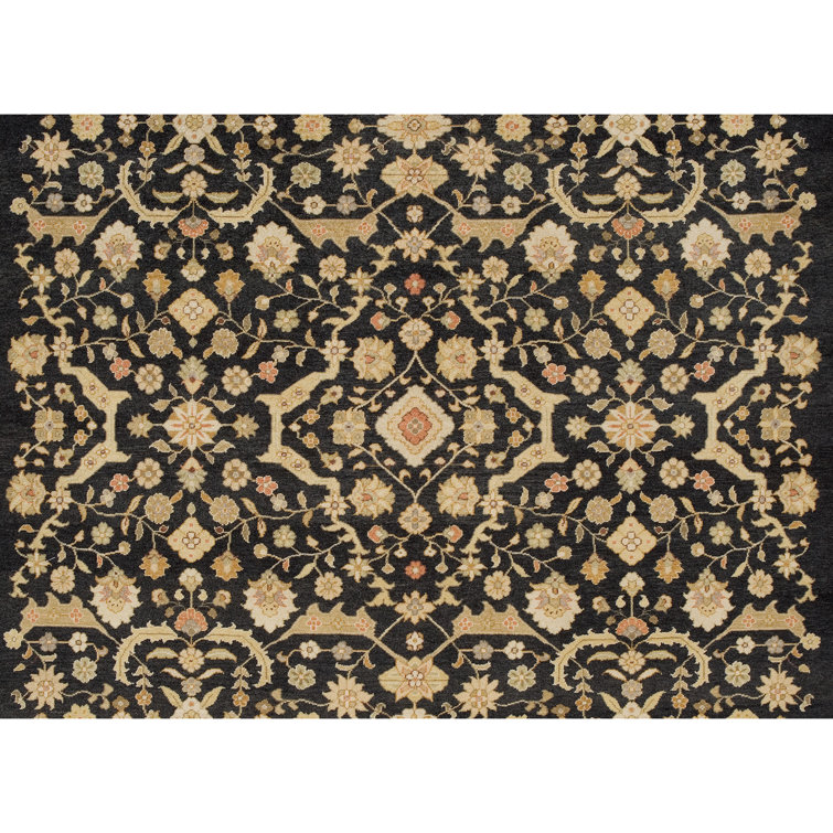 Hand-Knotted Black Wool Oriental Rectangular Rug 9' x 12'