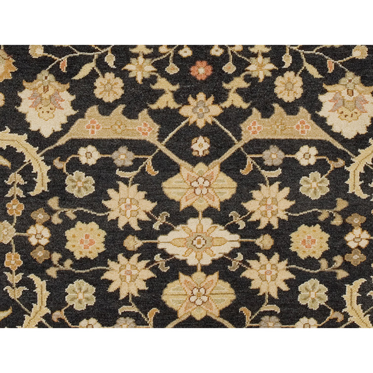 Hand-Knotted Black Wool Oriental Rectangular Rug 9' x 12'