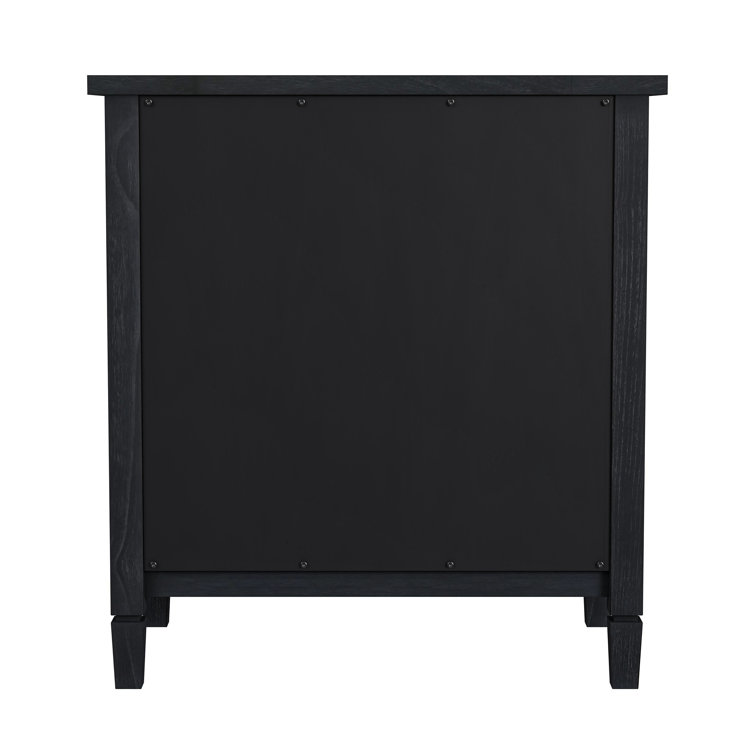 Washed Black Mindi Wood Cane Cabinet with Bronze Hardware