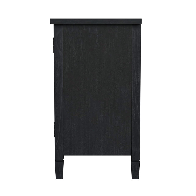 Washed Black Mindi Wood Cane Cabinet with Bronze Hardware