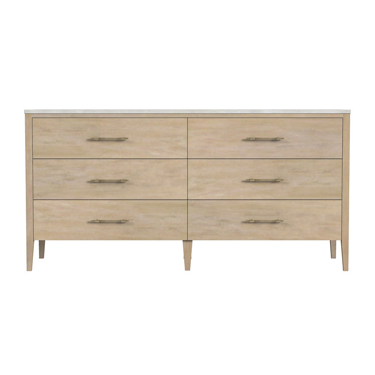 Mayfair Light Beige Wood and Marble Double Dresser